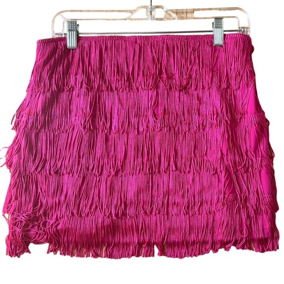 Express Fringe Mini Skirt Size 8 Pink Party Tassel Modern Cowgirl - Picture 3 of 6